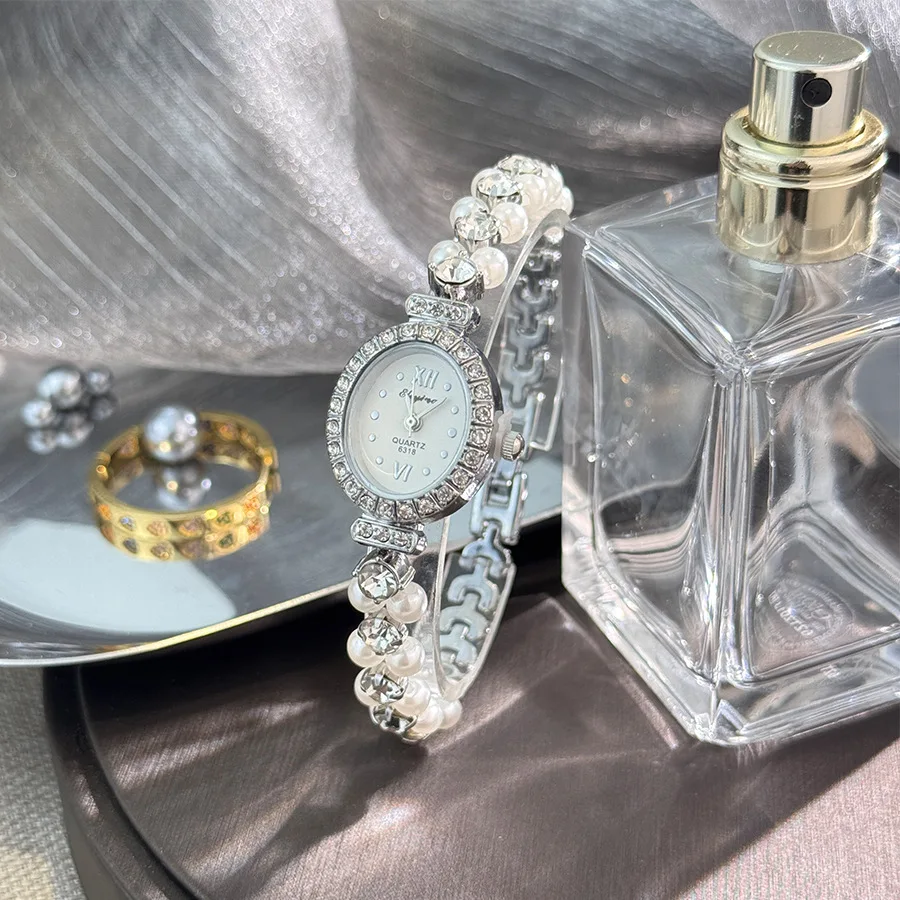 Nieuwe Hot Parel Armband Horloge Luxe Diamant Ingelegde Vrouwen Quartz Horloge Ovale Wijzerplaat Dames Horloges Dropshipping klok