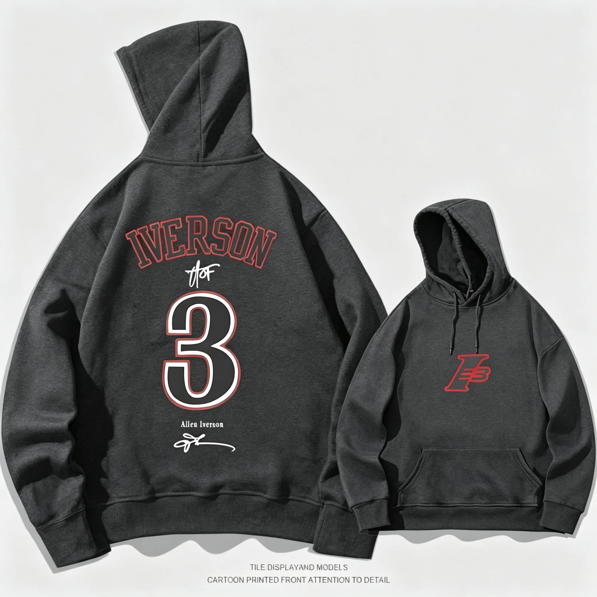 Iverson Nr. 3 Kapuzenpullover für Herren und Damen, Frühling und Herbst, Winter, Jugend, trendiger Basketball-Sport, lockerer Freizeitmantel, Streetwear – Detail 8