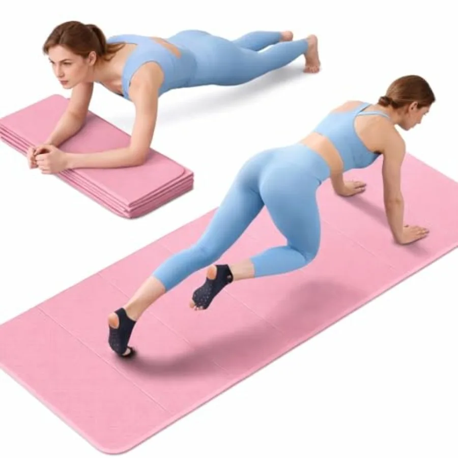 

Foldable Fitness Mat, Extra Thick, Extra Long Wide Non-Slip TPE Exercise Mat for Yoga, Pilates and Home Gym Workouts Pink