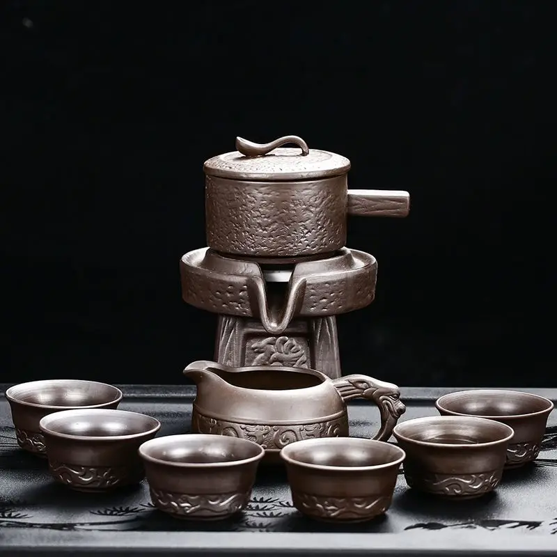 High Quality Ceramic Lazy Man Style Automatic Rotating Insulation Tea Set Suitable for Home  Making