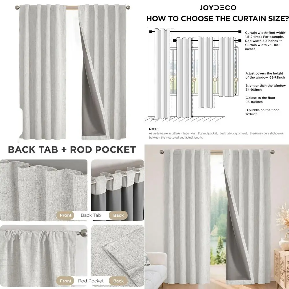 

White 100% Blockout Curtains, 120 Length, 2-Panel Set, Thermal Insulated for Bedroom, Linen-Textured, Rod Pocket & Back Tab Desi