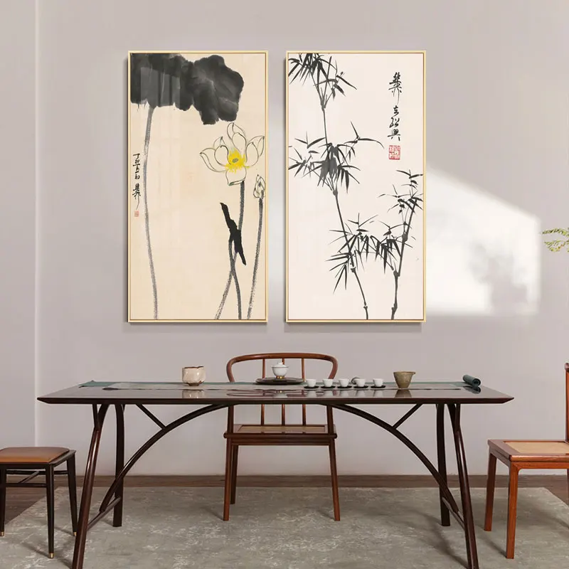 Chinese Style Plant Flower Landscape Canvas Painting Lotus Posters Prints Japanese Style Wall Art Pictures Decor for Living Room