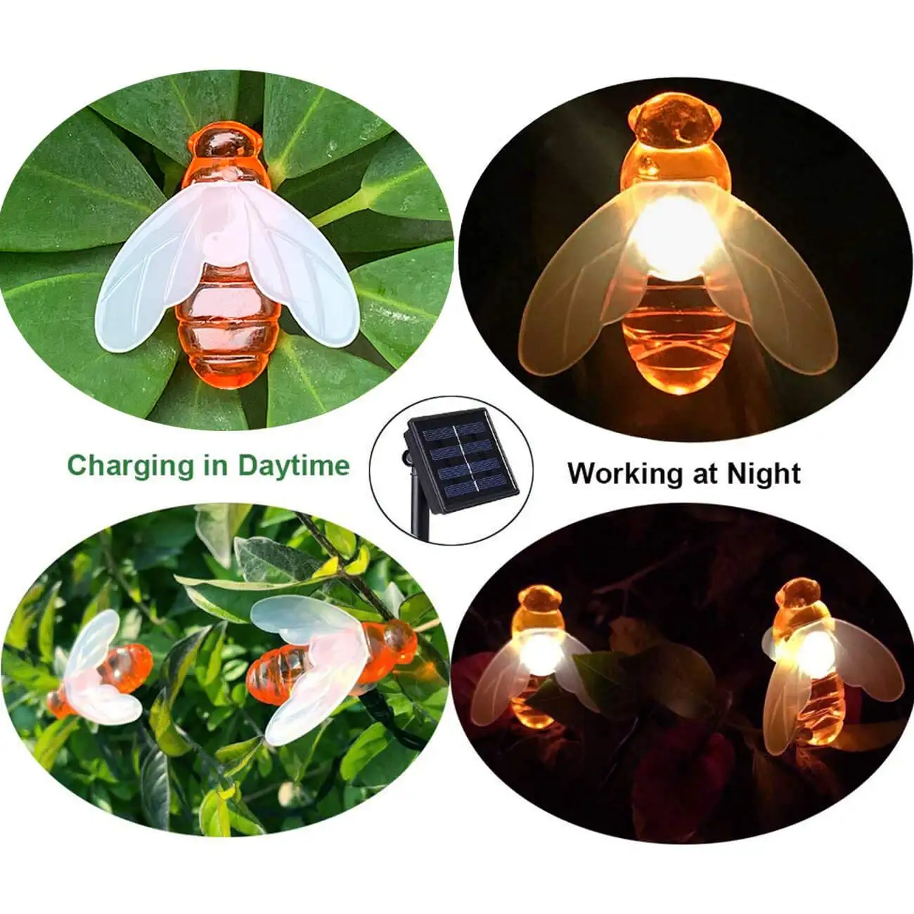 Imagem -03 - Solar String Lights para Decoração de Jardim Simulação Impermeável Honey Bees Decor Branco Quente ao ar Livre Natal 20 Leds