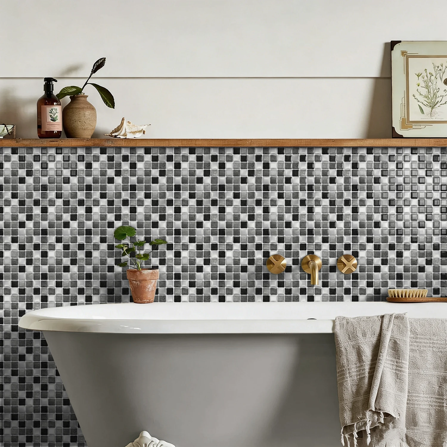 15.25cm Monochrome Mosaic 3D Tile Decals, Self-Adhesive Waterproof Wall Stickers for Home