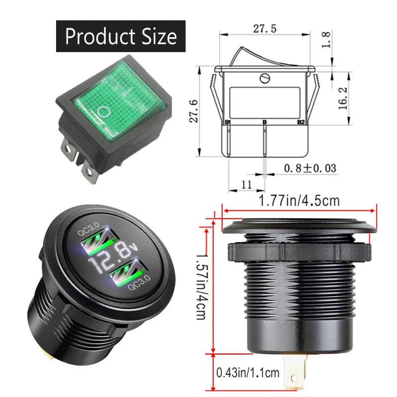 Afbeelding 3: PD QC3.0 Autolader Socket met Voltage Meter Quick Charge 3.0 Socket Stopcontact voor 12 V/24 V motorfiets Vrachtwagen Boot