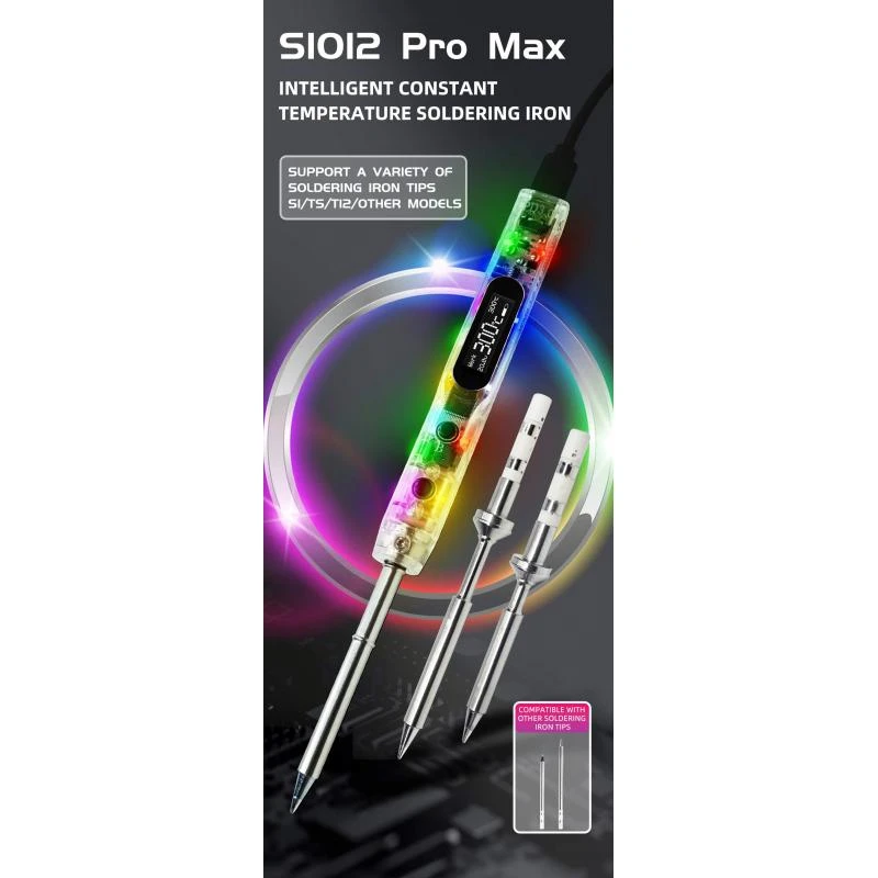 

Набор профессиональных паяльников Sequre Si012 Pro Max с двуязычной (английско-русской) инструкцией и светодиодной подсветкой для T12 | ts | Си Тип