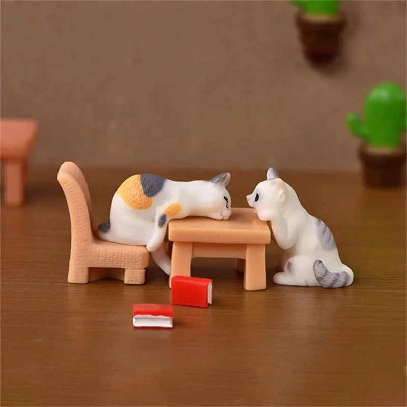 Brinquedo de figura de ação em miniatura para decoração, Gato animal bonito dos desenhos animados, Ornamento de resina, Micro paisagem