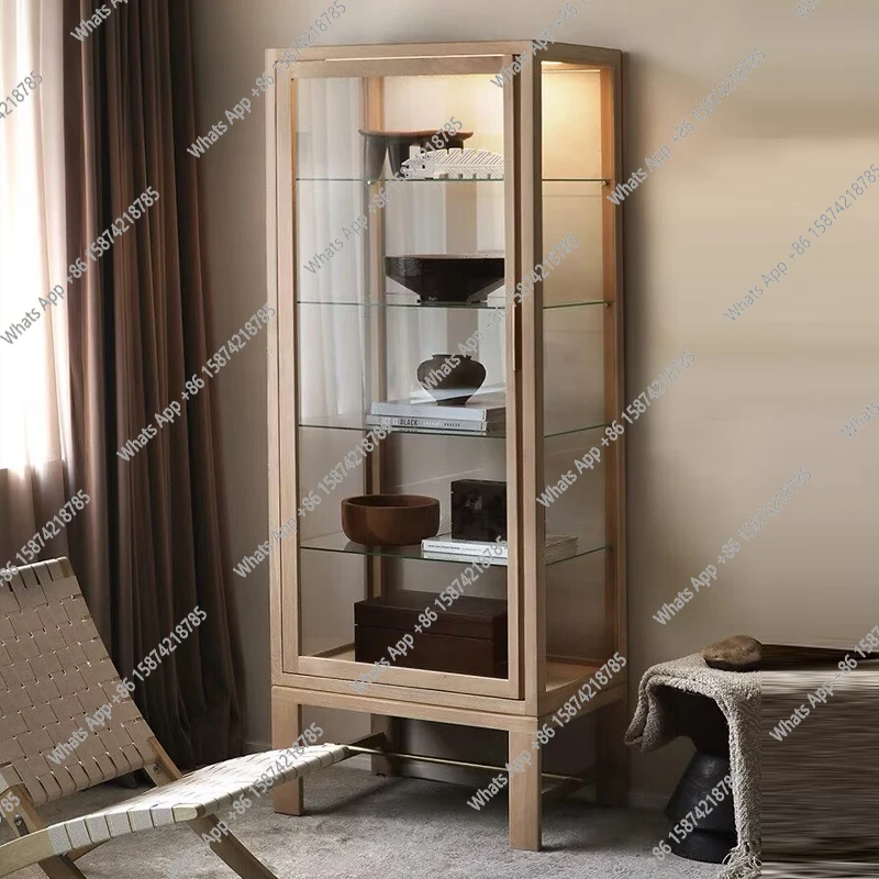 

glass wine cabinet living room display cabinet against the wall with light solid wood storage display cabinet can be customized