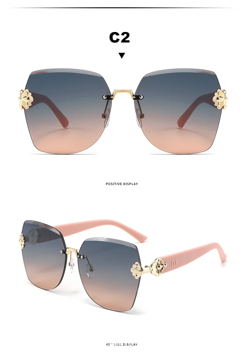 2025 Neue Große Rahmenlose Luxus-Sonnenbrille für Damen UV-Schutz Modische Kleine Sonnenbrille (DS-2402) – Detail 11