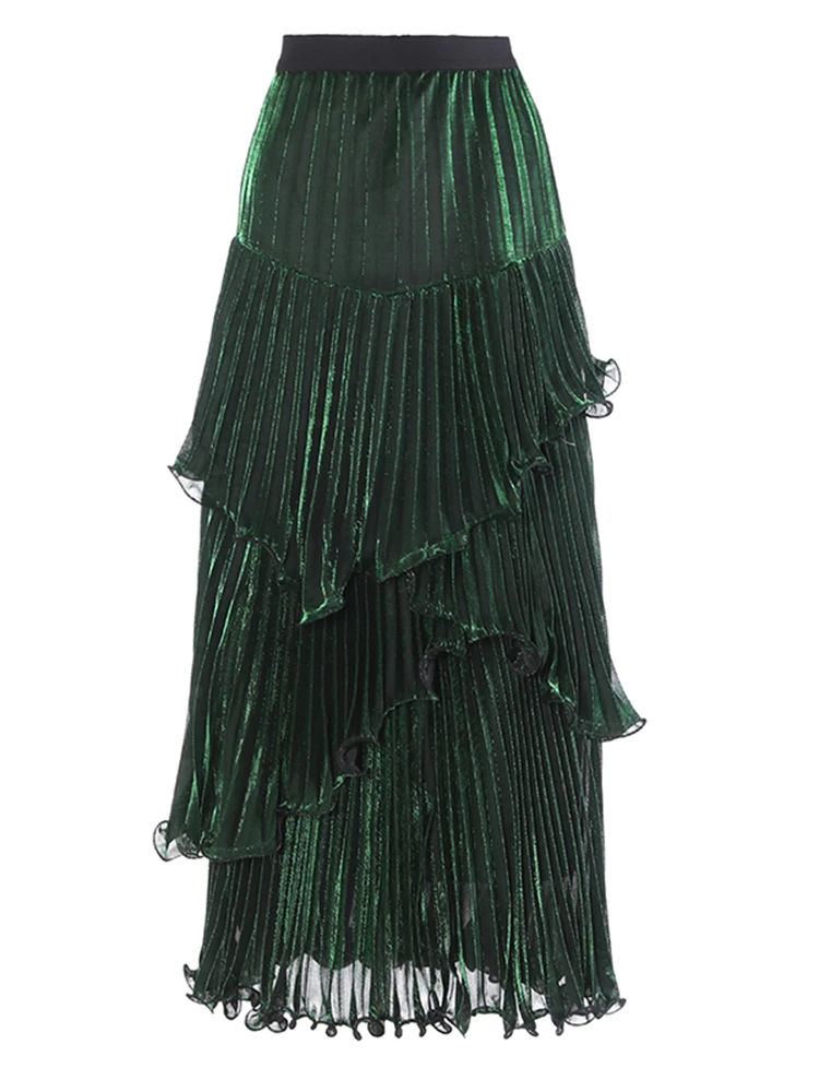 Cintura alta elástica vermelho plissado babados bolo irregular saia de meio corpo moda feminina maré nova primavera outono