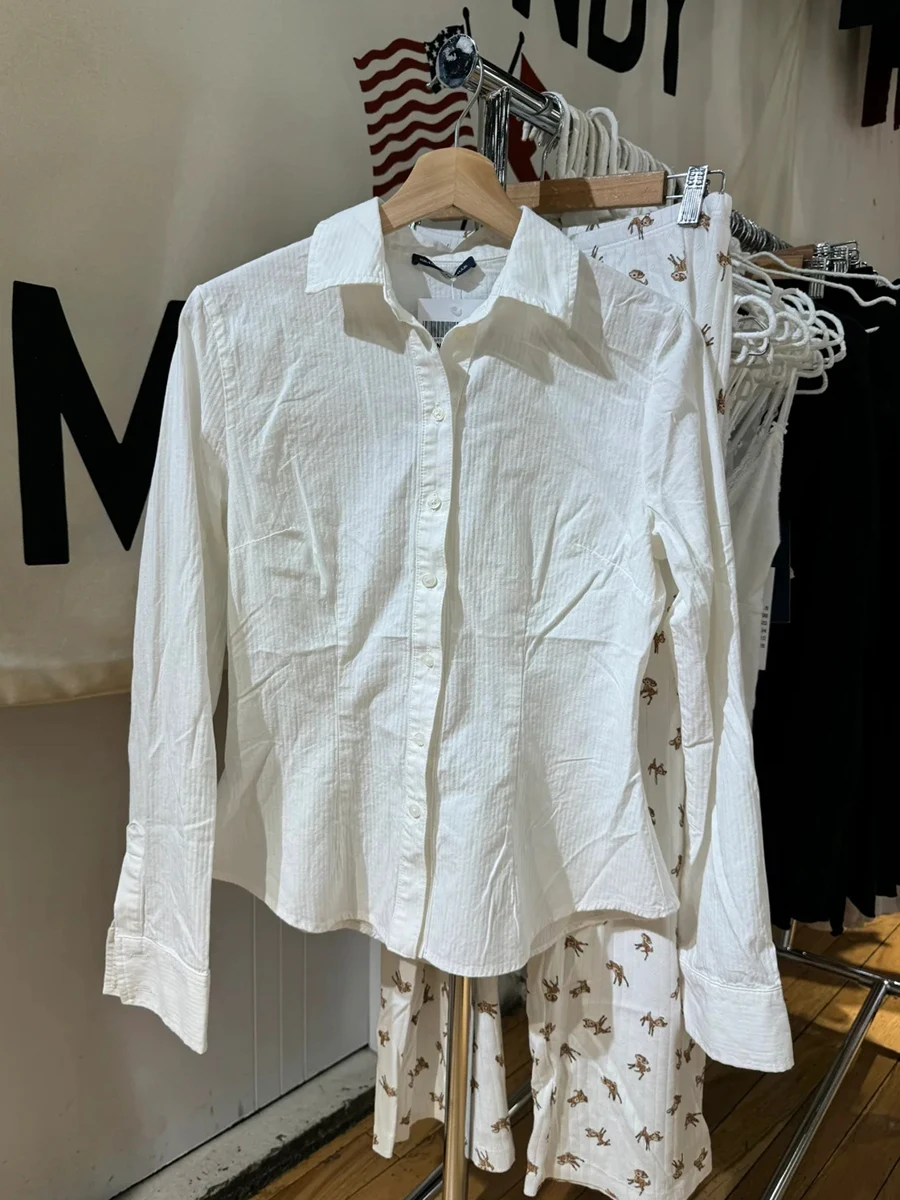 White Striped Slim Shirts Women Spring Turn-down Collar Cotton Single Breasted Blouse Fashion Sweet Solid Long Sleeve T-shirts