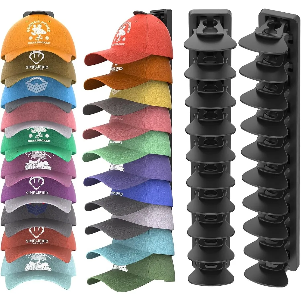 

Hat Organizer for Baseball Caps Hold Up to 40 Hats, 2 Pack Hat Rack for Wall, Strong Adhesive Hat Storage Display Holder for Clo