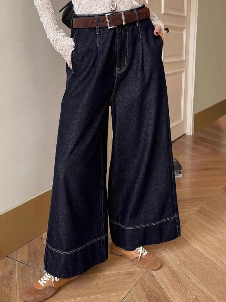 

Women High Waist Wide Leg Pants Hole Straight Pants Long Jeans Casual Trendy Trousers 2025 Autumn Winter New Denim Trousers