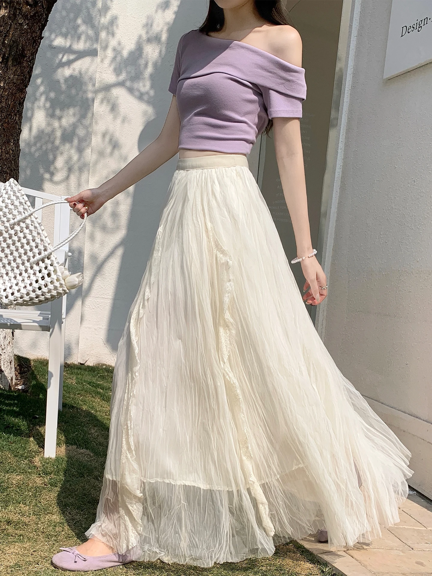 

Женская плиссированная юбка А-силуэта с высокой талией Ele, новая коллекция весна-лето, нежная юбка-фея, полускафалон, корейский стиль