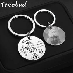 Treebud portachiavi personalizzato per bambini nome altezza peso di nascita portachiavi con foto in acciaio inossidabile per neonato commemorare i nuovi regali di mamma papà