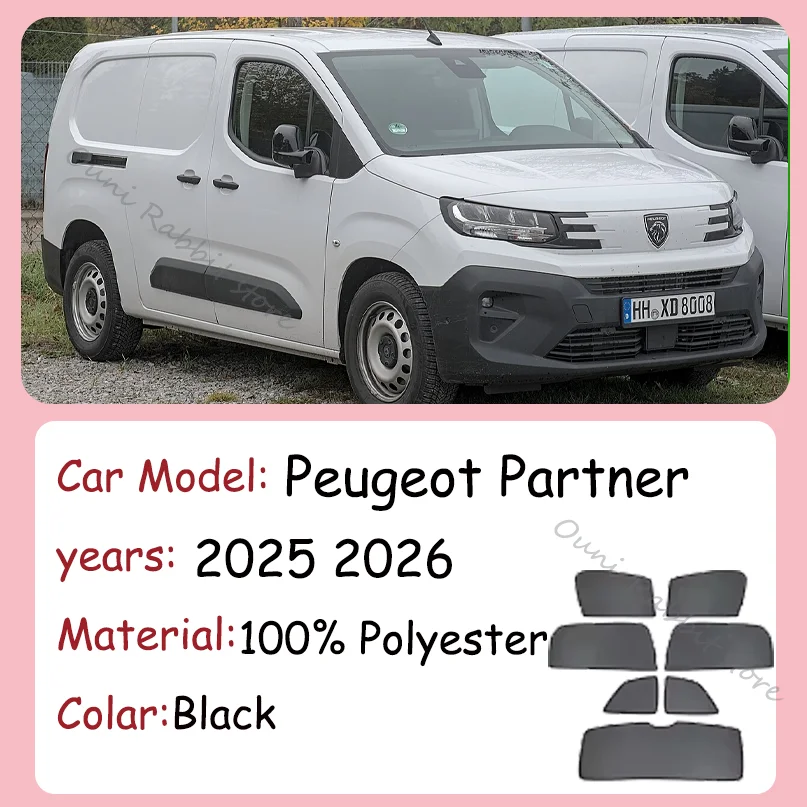 For Peugeot Partner 2025 2026 Car Magnetic Mesh Privacy Sunshade Side Window Sun Shade Sunscreen Protection Interior Accessories