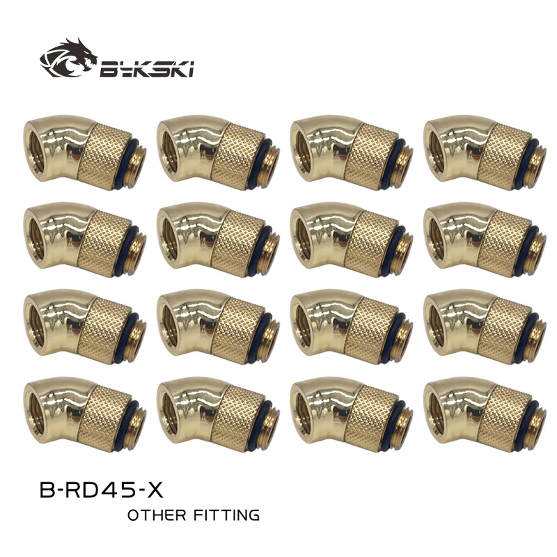 Bykski 12/16pcs,Black/silver/Gold 45 Degree Rotary Fitting G1/4'' Thread PC Water Cooling Adapter Rotating Connector B-RD45-X