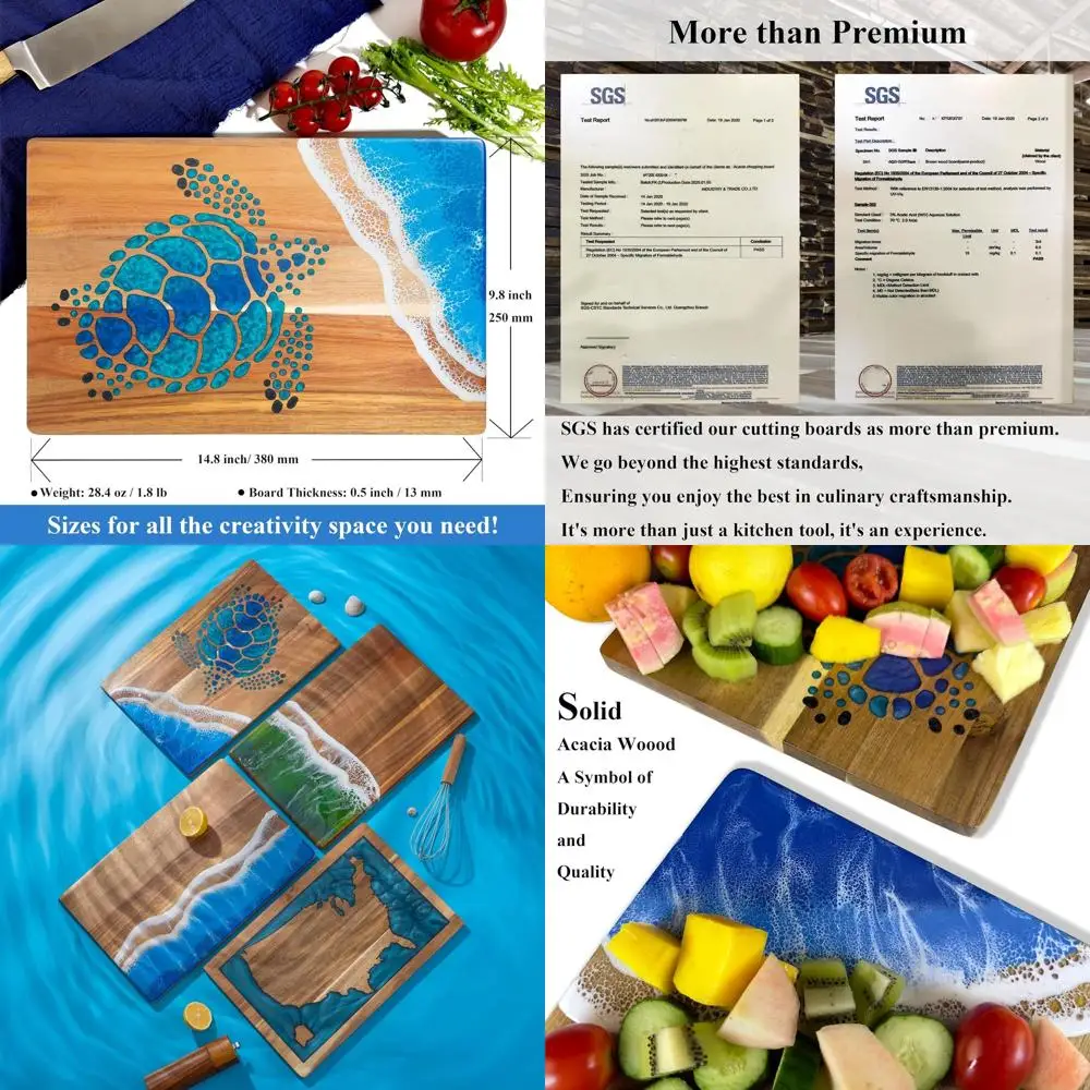 

Ocean-Themed Acacia Wood Cutting Board with Sea Turtle Epoxy Resin, 15x10 inches - Versatile Kitchen Prep and Serving Tray for C