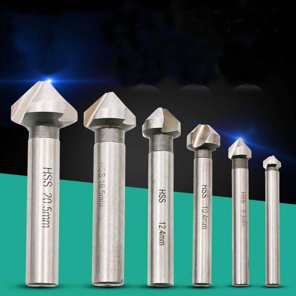 HSS 6pcs Countersink Drill Bits 90 Degree Three Edge Construction for Reliable Performance on Carbon Steel PVC Board and Plywood
