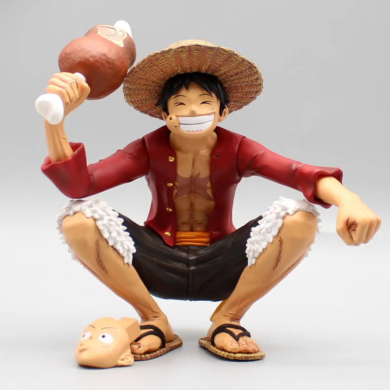 Figura de uma peça comer carne luffy trafalgar d. Figura de ação da lei da água macaco d. Luffy anime 15cm modelo de pvc brinquedos para crianças presente