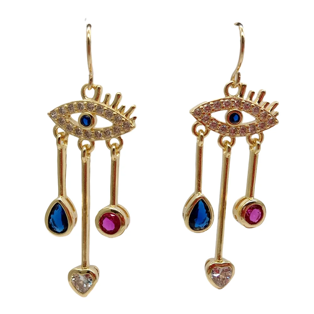 Y·YING Mixed Color Cubic Zirconia Pave Tears eve Eye gold color plated Dangle Hook Earrings