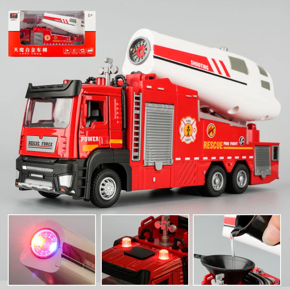 1/32 Spray Fire Truck Toy Alloy Metal Diecast Model Electric Water Spray Rescue Firefighting Vehicle Toy Decoration Kids Gift