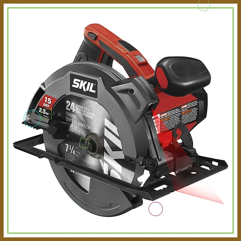 Gergaji Sirkular 15 Amp 7-1/4 Inci dengan Panduan Laser untuk Potongan Cepat