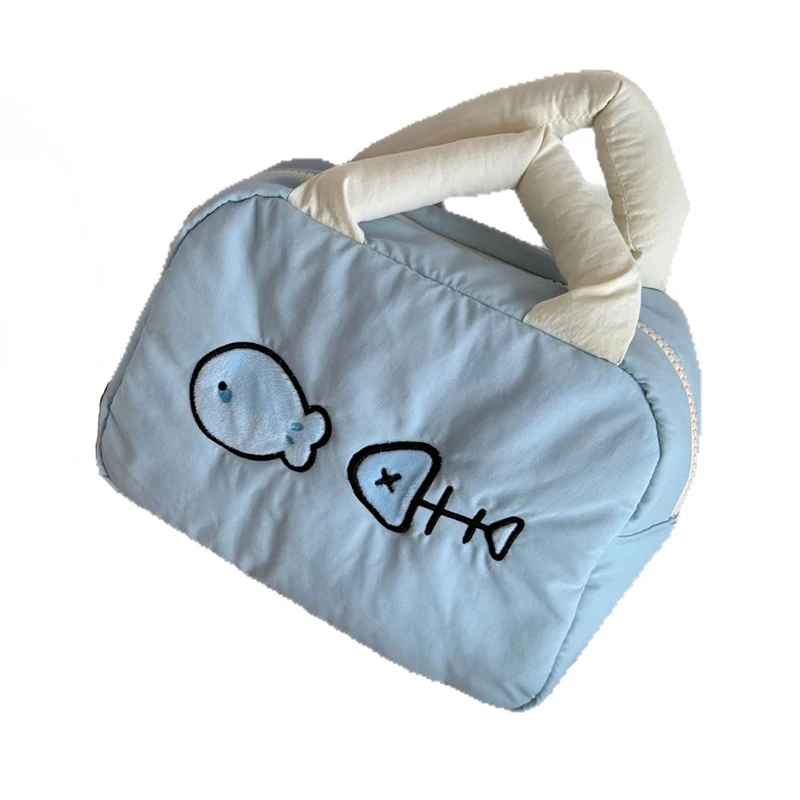 Portable Large Capacity Cartoon Embroidery Handheld Makeup Bag, Travel Toiletry Organizer with Layers, Cute Cosmetic Pouch
