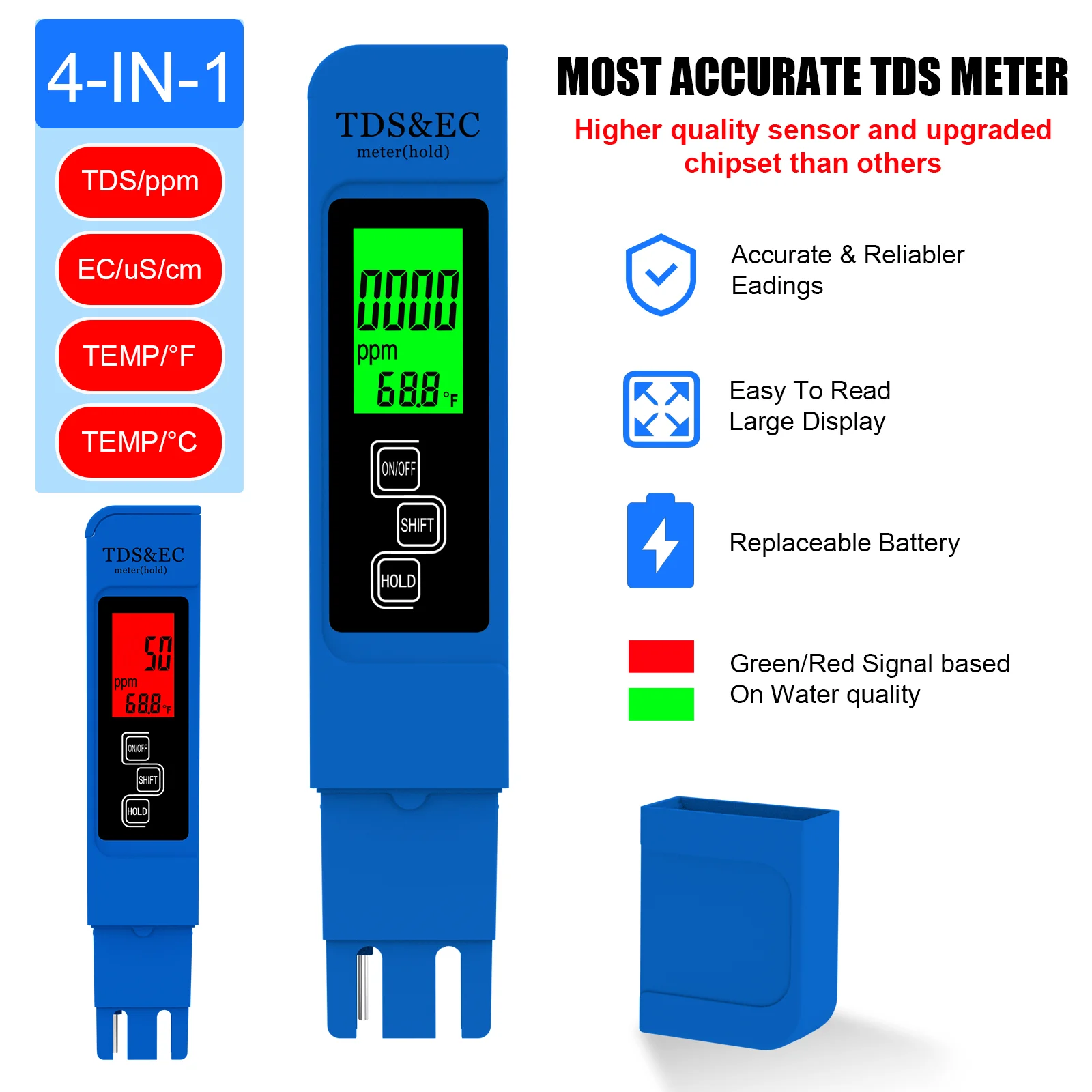 NJTY A5 4-in-1 TDS-Messgerät mit Hintergrundbeleuchtung misst TDS/EC/Temp Digitaler Wasserqualitätstester PPM für Wasserhahn, Brunnen, Pool – Detail 3