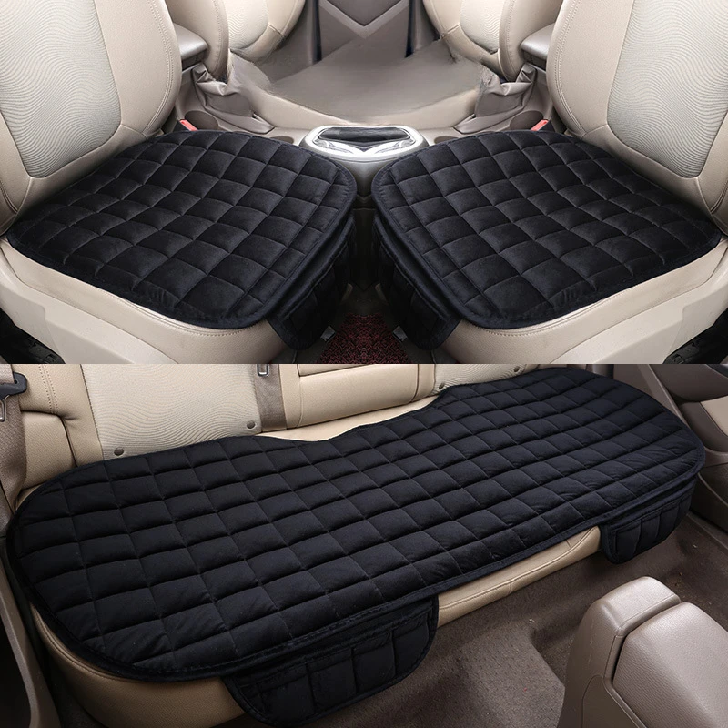 Winter Car Seat Cover Soft Fleece Chair Pad Anti Scratch Front Rear Flocking Cloth Cushion Car Seat Protector Seat Covers