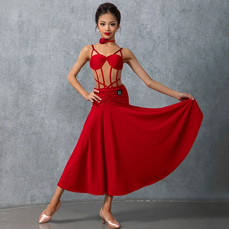 أحمر أسود الفالس قاعة الرقص فساتين المهنية الفتيات ملابس رقص اللاتينية الطفل الوطنية القياسية اللاتينية ملابس الرقص 10501