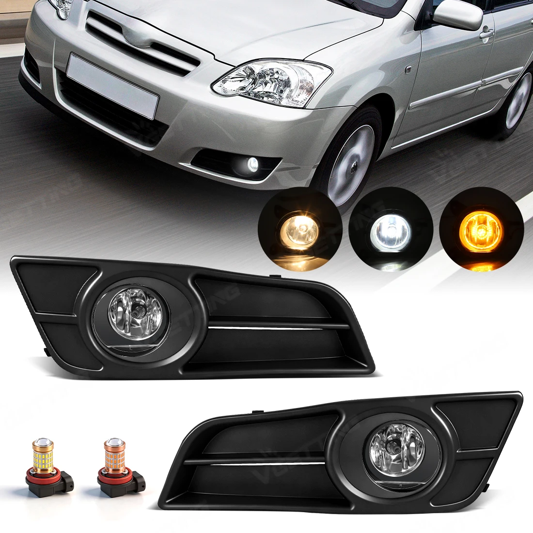 

Car Fog Lamp Assembly For Toyota Corolla EU Version 2004 2005 2006 Front Bumper Headlight Yellow White Daytime Running Light 12V