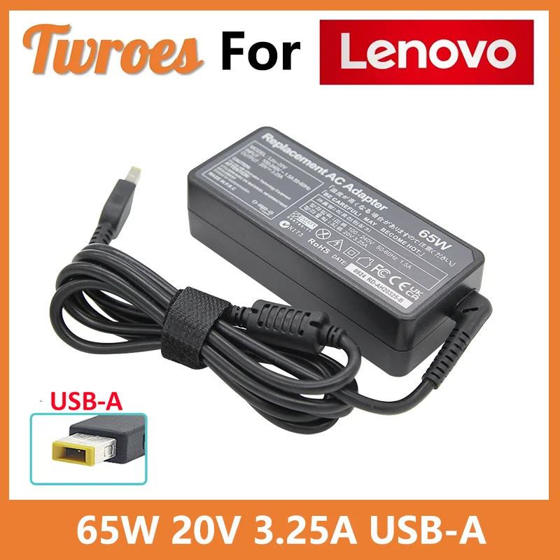 

Зарядное устройство Twroes, 20 в, 3,25 А, 65 Вт, USB для ноутбука Lenovo, адаптер питания Thinkpad X301S X230S G500 G405 X1 Carbon E431 E531 Yoga