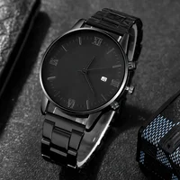 Montre à quartz noire minimaliste pour homme, collier et bague à maillons n°2 5