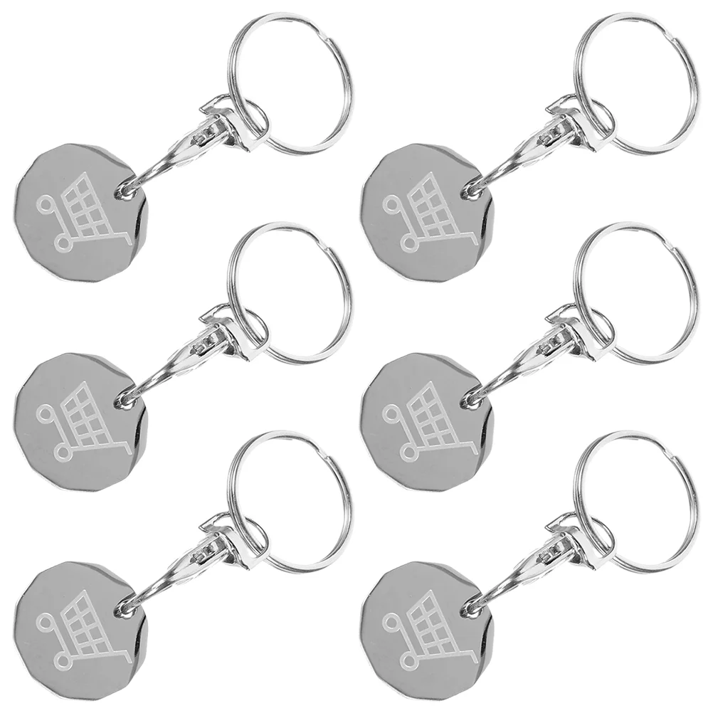 6 Pcs European and American Cart Token Pendant Shopping Stainless Steel Trolley Coin Key Ring
