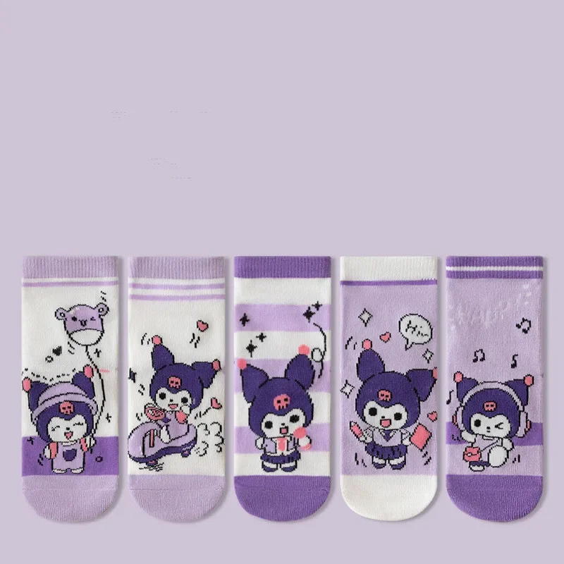 5Pairs Lovely Hello Kitty Baby Girl Short Socks Sanrio Kuromi My Melody Socks Comfortable Children Socks for Spring Summer