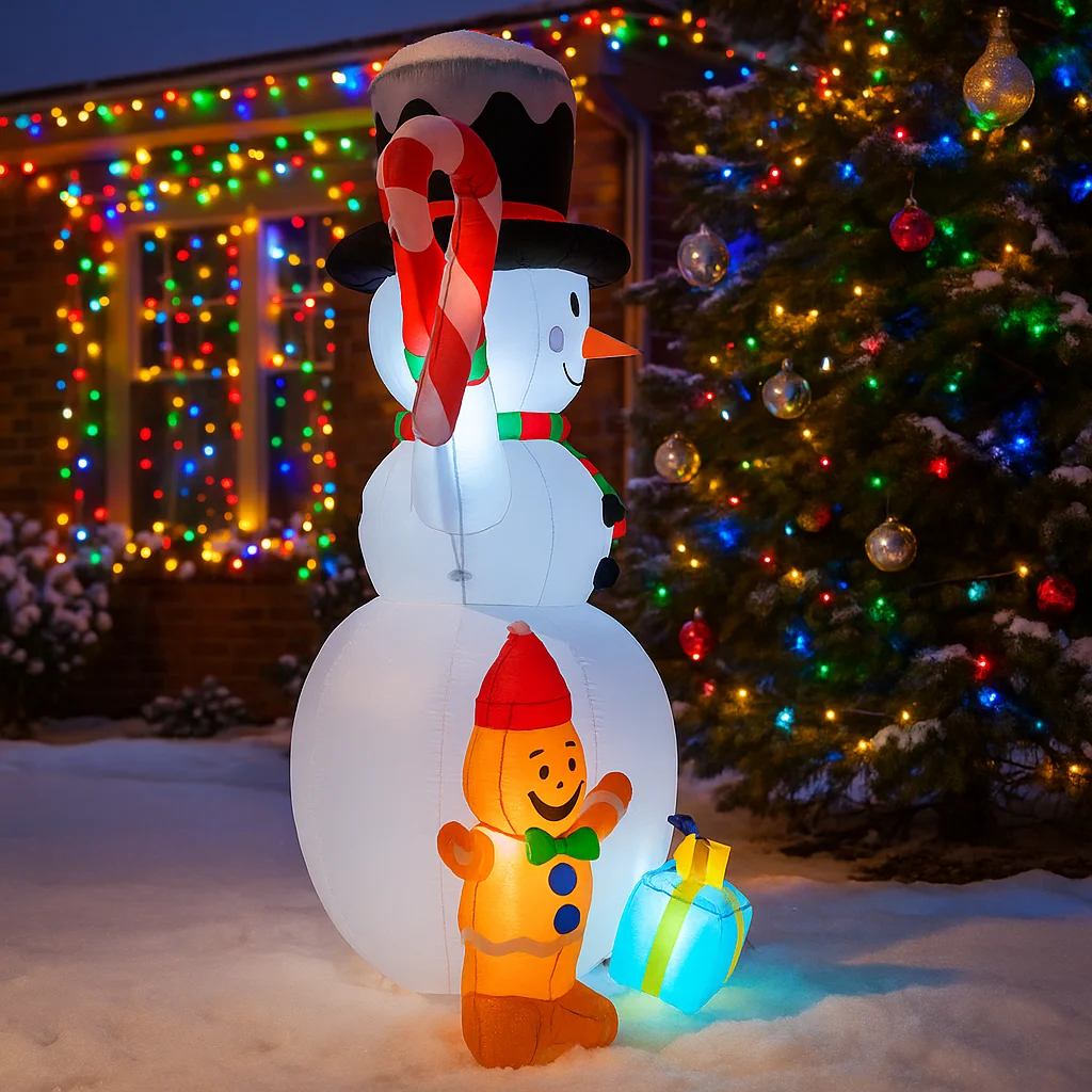 1.8M/6FT Christmas Decorations Inflatable Toy Snowman Penguin Home Yard Xmas Ornaments LED Decor Christmas Candy Cane Party Toy