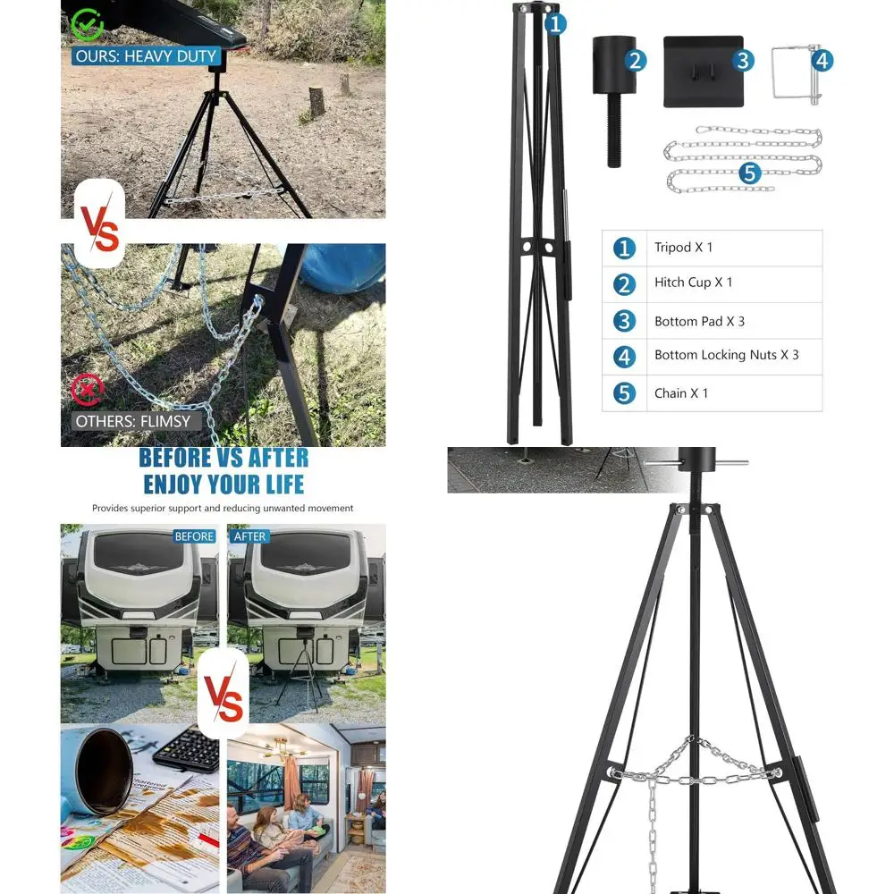 

Стабилизатор штатива с пятью колесами, стабилизатор King Pin для 5-го колеса с регулируемой высотой 35–55 дюймов, сверхмощный домкрат для штатива для автофургона с 5