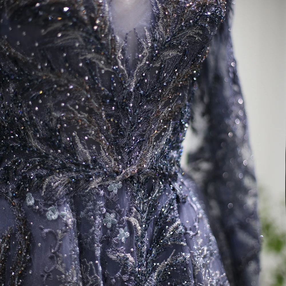 Elegante Langarm Arabisch Abendkleider für Frauen Dubai V-ausschnitt Luxus Kristall Muslimischen Hochzeit Gast Formale Party Kleider SS050