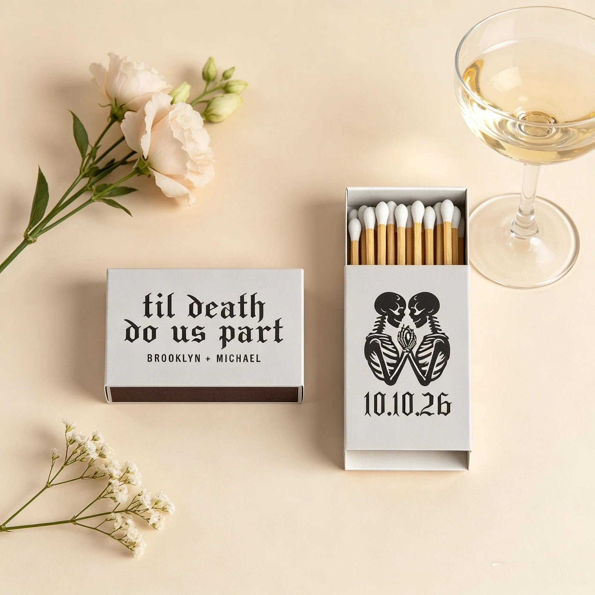 

Foiled Wedding Matchboxes #48 - Til Death Do Us Part - Halloween, Matchbox, Match Boxes, Candle Matches, Bridal Favors, Party Ma