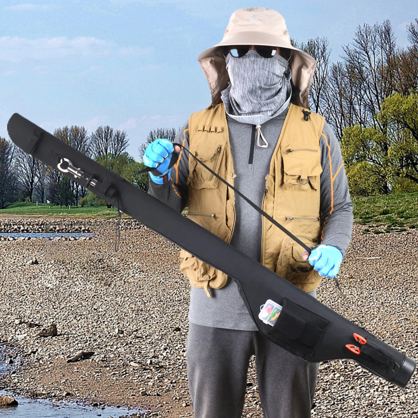 كبير معالجة حقيبة مقاوم للماء الصيد رود حقيبة 1.-1.5 متر قصبة صيد خشبية واقية الحقيبة هارد شل الجليد الصيد رود حقيبة #2