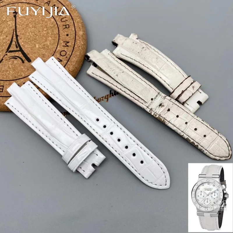 FUYIJIA Luxury Custom B-VLGARI Watch Band Top Alligator Strap 19MM 21MM 22MM Calibrator Leather Belt Crocodile Skin Watchbands