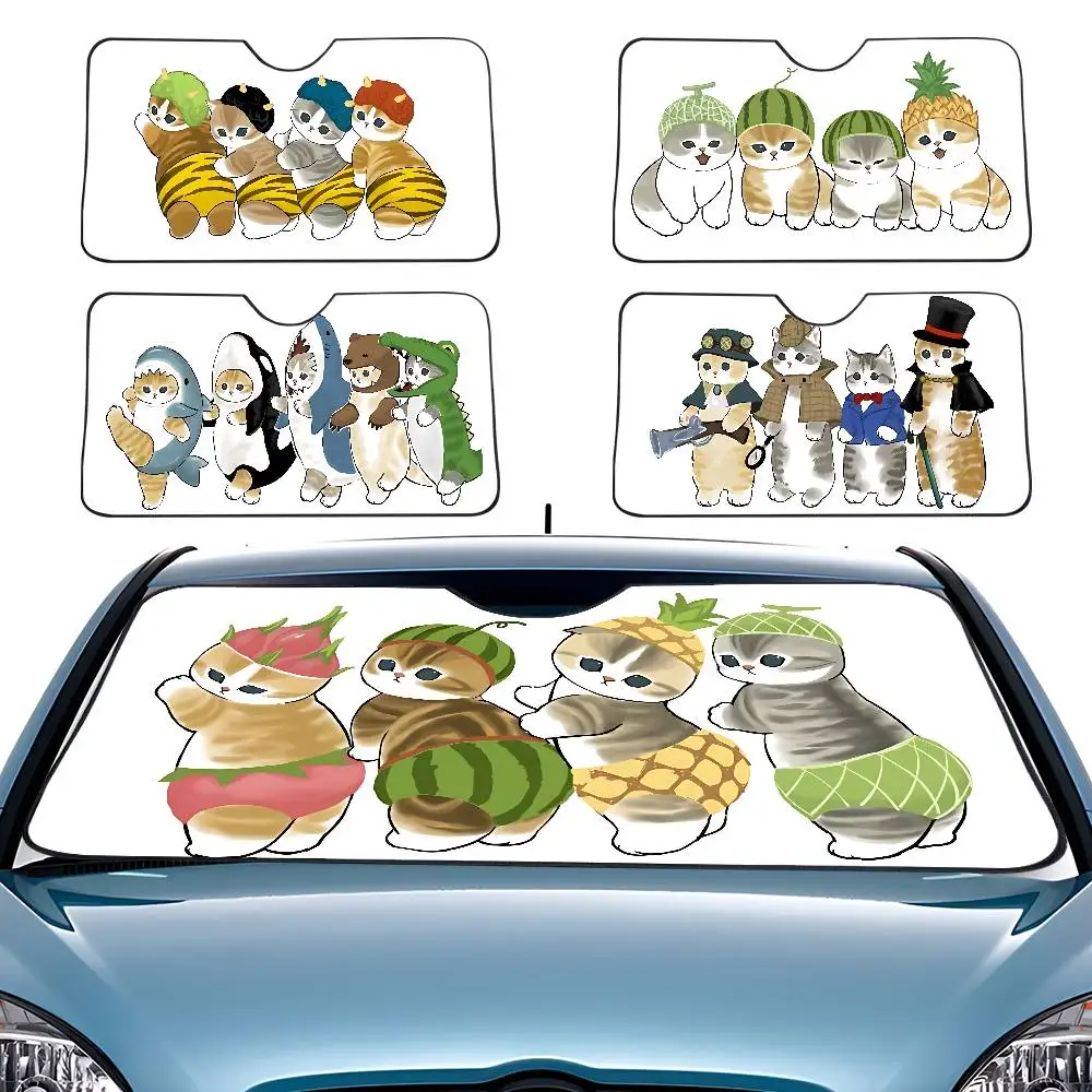 Hand Drawn Cute Cat Windscreen Front Window Visor 70x130cm Sun Visor Solar Protect Plaid Gift Novelty Car