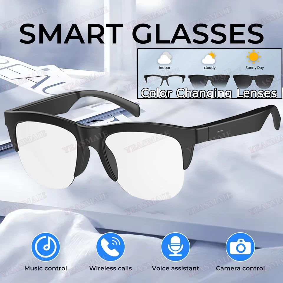 Kacamata Pintar Olahraga Luar Ruangan Baru 2026 Kontrol Musik Nirkabel BT Panggilan Suara Perubahan Warna Fotosensitif Kacamata Hitam Terpolarisasi UV