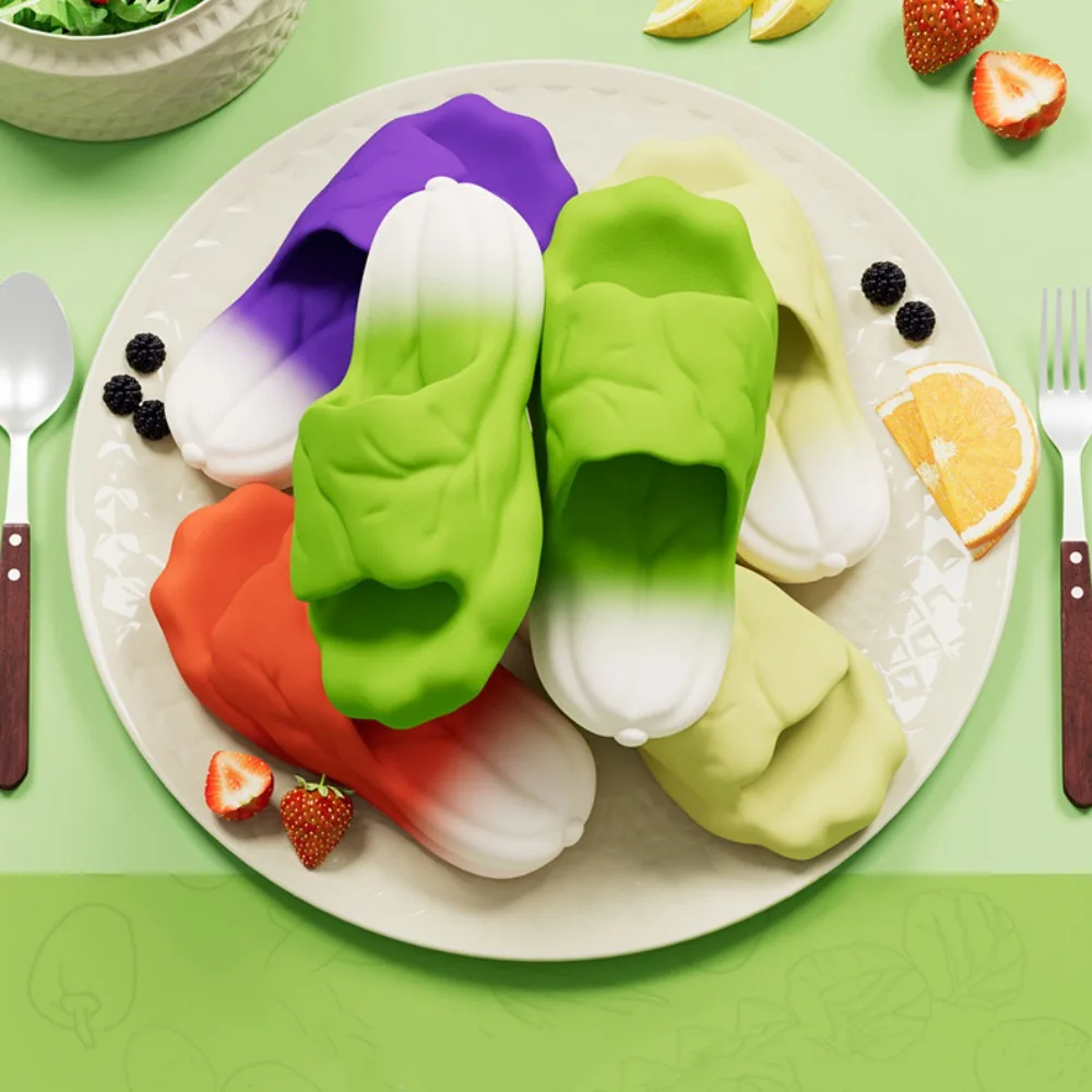 الموضة الإبداعية محاكاة الملفوف النعال لينة أسفل مضحك إيفا الخضار النعال سميكة وحيد ثلاثية الأبعاد الملفوف الأحمر الشرائح غرفة نوم