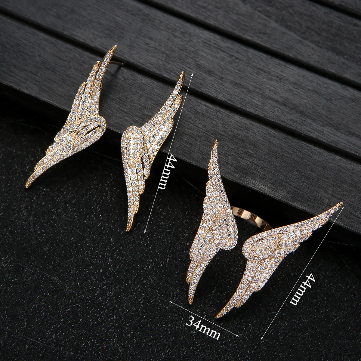 HIBRIDE جديد البوب الأوروبي أجنحة الملاك الزركون حلقة مفتوحة كل يوم النساء فستان مجوهرات الزخرفية مناسبة ل كرة الزفاف هدية R56 #6