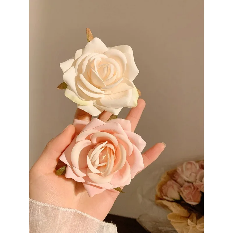 Pink Rose Blossom Hair Clip Women's Side Clip Hair Clip Headwear Hair Accessories Seaside Simulation Flower