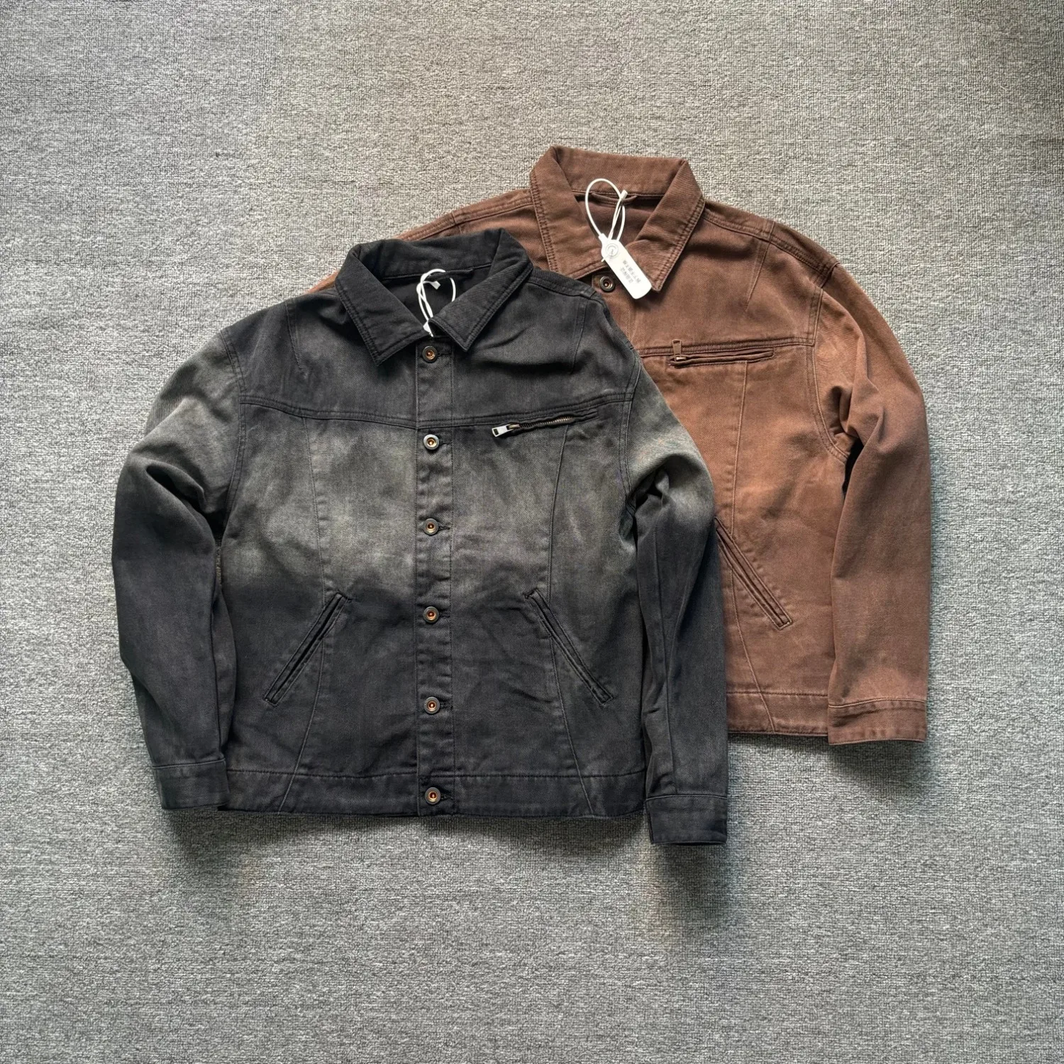 Heavy retro washed gradient casual jacket men's autumn new loose trendy brand pure cotton lapel shirt jacket