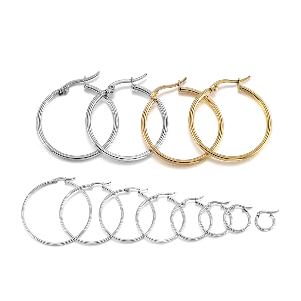 10Pcs/Lot 15-50mm Stainless Steel Round Earrings Hoops Open Earring Hook Base Ear Ring DIY Jewelry Making Findings Accessorie