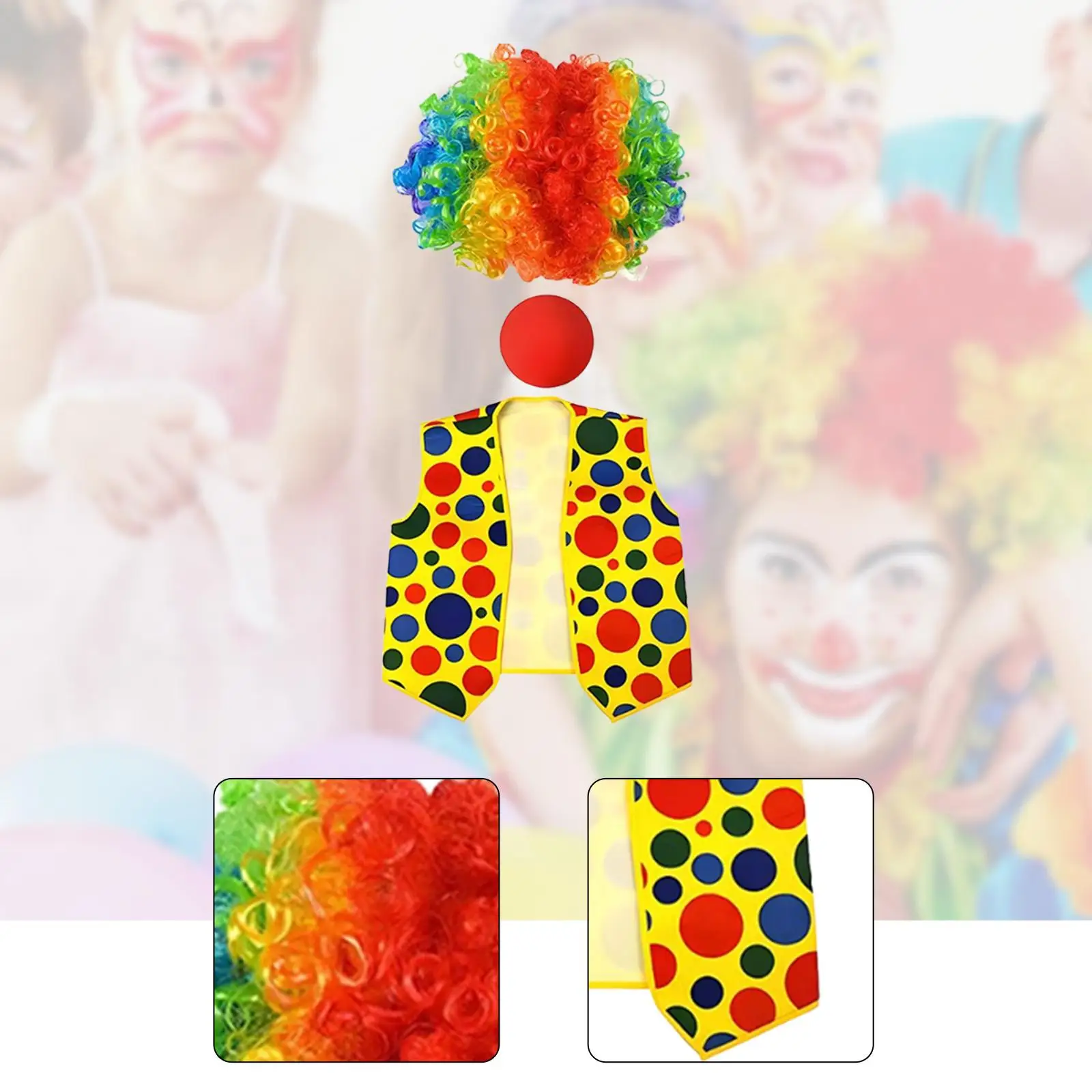 3-teiliges Clown-Kostüm-Set für Erwachsene, Kostüm für Halloween-Bühnenauftritt